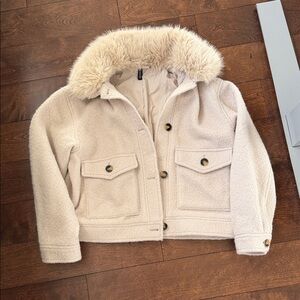 H&M Beige Faux Fur Trim Jacket